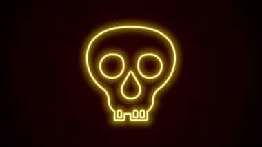 Parlayan neon hattı Skull simgesi siyah arkaplanda izole edildi. Mutlu Cadılar Bayramı Partisi. 4K Video hareketli grafik canlandırması