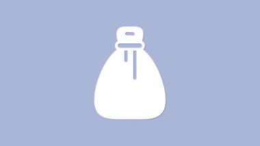 Mor arka planda izole edilmiş eski para çantası simgesi. Nakit bankacılık tabelası. 4K Video hareketli grafik canlandırması