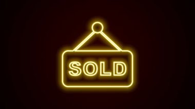 Siyah arkaplanda izole edilmiş metin satışı simgesi ile parlayan neon hattı asılı işareti. Açık arttırma satıldı. Tabela satıldı. Teklif konsepti. Açık arttırma yarışması. 4K Video hareketli grafik canlandırması