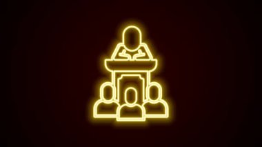 Glowing neon line Auction auctioneer sells icon isolated on black background. Auction business, bid and sale. 4K Video motion graphic animation