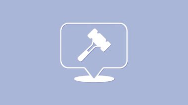Mor arkaplanda beyaz açık arttırma çekiç simgesi var. Gavel, yargıç ya da müzayedecinin çekici. Teklif süreci, anlaştık. Açık arttırma teklifi. 4K Video hareketli grafik canlandırması