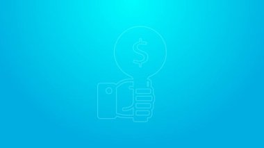 Pembe çizgili Hand müzayede raketi ikonu mavi arka planda izole edildi. Teklif konsepti. Açık arttırma yarışması. BID yazıtları olan el kaldırma işaretleri. 4K Video hareketli grafik canlandırması