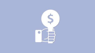 White Hand holding auction paddle icon isolated on purple background. Bidding concept. Auction competition. Hands rising signs with BID inscriptions. 4K Video motion graphic animation