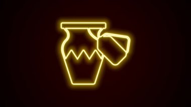 Parlayan neon hattı açık arttırması siyah arkaplanda izole edilmiş antik vazo simgesi. Açık arttırma teklifi. Satış ve alıcılar. 4K Video hareketli grafik canlandırması