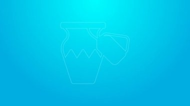 Pink line Auction ancient vase icon isolated on blue background. Auction bidding. Sale and buyers. 4K Video motion graphic animation