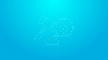 Pink line Auction hammer price icon isolated on blue background. Gavel - hammer of judge or auctioneer. Bidding process, deal done. Auction bidding. 4K Video motion graphic animation