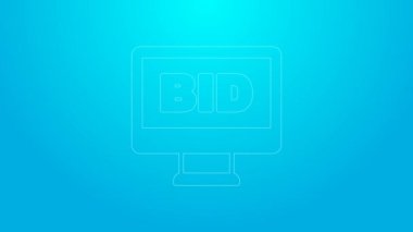 Pink line Online auction icon isolated on blue background. Bid sign. Auction bidding. Sale and buyers. 4K Video motion graphic animation