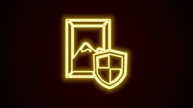 Glowing neon line Auction painting icon isolated on black background. Auction bidding. Sale and buyers. 4K Video motion graphic animation