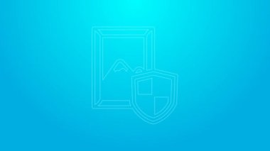 Pink line Auction painting icon isolated on blue background. Auction bidding. Sale and buyers. 4K Video motion graphic animation