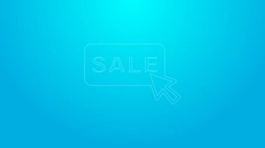Pink line Price tag with an inscription Sale icon isolated on blue background. Badge for price. Promo tag discount. 4K Video motion graphic animation
