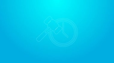 Pink line Auction hammer icon isolated on blue background. Gavel - hammer of judge or auctioneer. Bidding process, deal done. Auction bidding. 4K Video motion graphic animation