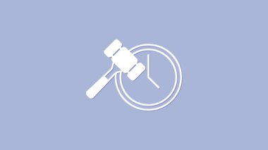 White Auction hammer icon isolated on purple background. Gavel - hammer of judge or auctioneer. Bidding process, deal done. Auction bidding. 4K Video motion graphic animation