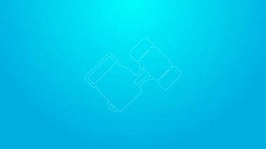 Pink line Auction hammer icon isolated on blue background. Gavel - hammer of judge or auctioneer. Bidding process, deal done. Auction bidding. 4K Video motion graphic animation