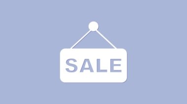 White Price tag with an inscription Sale icon isolated on purple background. Badge for price. Promo tag discount. 4K Video motion graphic animation