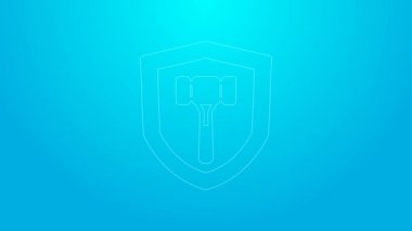 Pink line Auction hammer icon isolated on blue background. Gavel - hammer of judge or auctioneer. Bidding process, deal done. Auction bidding. 4K Video motion graphic animation
