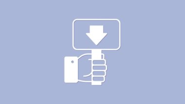 White Hand holding auction paddle icon isolated on purple background. Bidding concept. Auction competition. Hands rising signs with BID inscriptions. 4K Video motion graphic animation