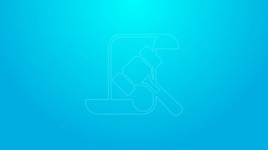 Pink line Auction hammer icon isolated on blue background. Gavel - hammer of judge or auctioneer. Bidding process, deal done. Auction bidding. 4K Video motion graphic animation