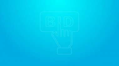 Pink line Bid icon isolated on blue background. Auction bidding. Sale and buyers. 4K Video motion graphic animation