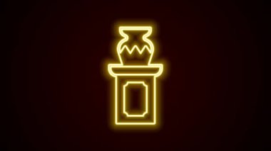 Parlayan neon hattı açık arttırması siyah arkaplanda izole edilmiş antik vazo simgesi. Açık arttırma teklifi. Satış ve alıcılar. 4K Video hareketli grafik canlandırması