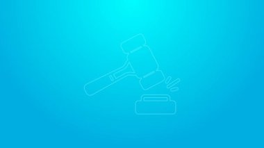 Mavi arkaplanda pembe çizgi açık arttırma çekiç simgesi var. Gavel, yargıç ya da müzayedecinin çekici. Teklif süreci, anlaştık. Açık arttırma teklifi. 4K Video hareketli grafik canlandırması