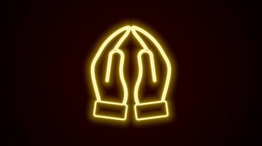 Parlayan neon hattı Eller dua pozisyonunda siyah arkaplanda izole edilmiş ikon. Tanrı 'ya inanç ve umutla dua edin. 4K Video hareketli grafik canlandırması