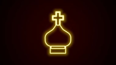 Parlayan neon hattı Hıristiyan kilise kulesi simgesi siyah arka planda izole edildi. Kilisenin dini. 4K Video hareketli grafik canlandırması