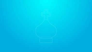 Pembe çizgi Hıristiyan kilise kulesi ikonu mavi arka planda izole edilmiş. Kilisenin dini. 4K Video hareketli grafik canlandırması