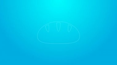 Pink line Christian bread icon isolated on blue background. Religion and Christianity. 4K Video motion graphic animation