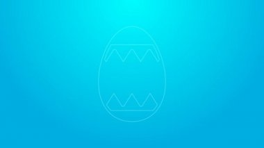 Pink line Easter egg icon isolated on blue background. Happy Easter. 4K Video motion graphic animation