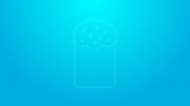 Mavi arka planda izole edilmiş pembe çizgili Paskalya pastası ikonu. Mutlu Paskalyalar. 4K Video hareketli grafik canlandırması