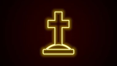 Siyah zemin üzerinde çapraz simge izole edilmiş parlak neon çizgisi Grave. 4K Video hareketli grafik canlandırması