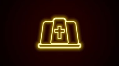 Parlayan neon hattı Papa 'nın şapka simgesi siyah arkaplanda izole edildi. Hristiyan şapkası işareti. 4K Video hareketli grafik canlandırması