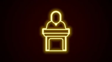 Parlayan neon hattı kilise papazı siyah arka planda izole edilmiş bir ikon vaaz veriyor. 4K Video hareketli grafik canlandırması
