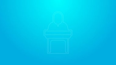 Pink line Church pastor preaching icon isolated on blue background. 4K Video motion graphic animation