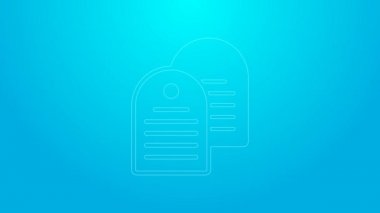 Pembe çizgi. Mavi arka planda kutsal kitap ikonu var. 4K Video hareketli grafik canlandırması