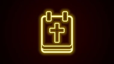 Glowing neon line Calendar with Easter icon isolated on black background. Spring Christian Holiday symbol. 4K Video motion graphic animation