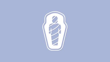 White Egypt mummy in sarcophagus icon isolated on purple background. 4K Video motion graphic animation