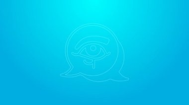 Pink line Eye of Horus icon isolated on blue background. Ancient Egyptian goddess Wedjet symbol of protection, royal power and good health. 4K Video motion graphic animation