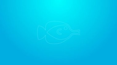 Pink line Butterfly fish icon isolated on blue background. 4K Video motion graphic animation