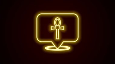 Parlayan neon hattı Cross Ankh simgesi siyah arkaplanda izole edildi. Mısır dilinde yaşam ya da ölümsüzlüğün sembolü. 4K Video hareketli grafik canlandırması
