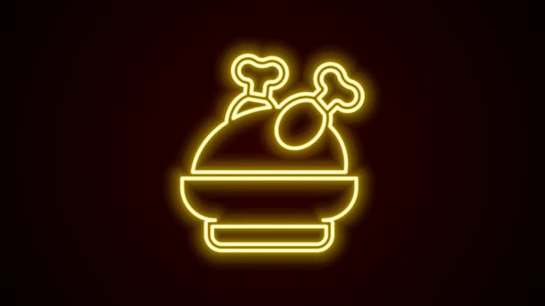 Glowing neon line Roasted turkey or chicken icon isolated on black background. 4K Video motion graphic animation — Stock Video