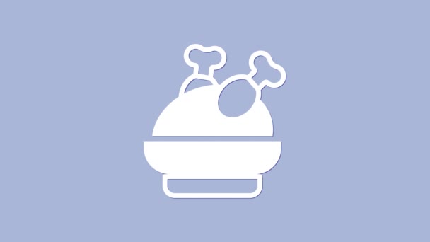 Pavo blanco asado o pollo icono aislado sobre fondo púrpura. Animación gráfica de vídeo 4K — Vídeo de stock