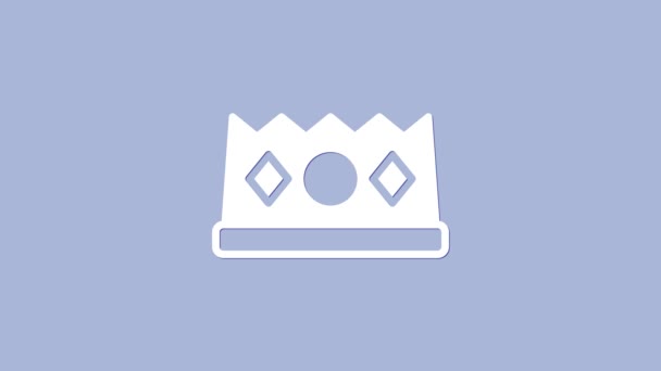 Vit kung krona ikon isolerad på lila bakgrund. 4K Video motion grafisk animation — Stockvideo