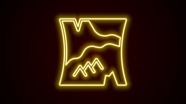Glowing neon line Folded map icon isolated on black background. 4K Video motion graphic animation — Stock Video