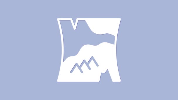 Icona della mappa piegata bianca isolata su sfondo viola. Animazione grafica 4K Video motion — Video Stock