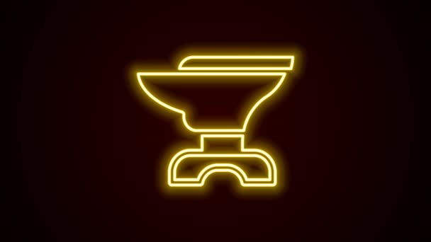 Glowing neon line Anvil for blacksmithing and hammer icon isolated on black background. Metal forging. Forge tool. 4K Video motion graphic animation — Stock Video