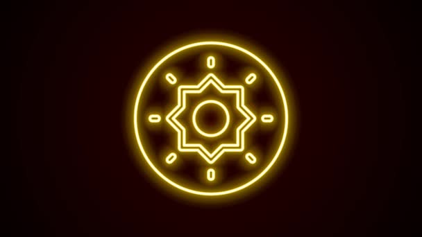 Glowing neon line Shield viking icon isolated on black background. Round wooden shield. Security, safety, protection, privacy, guard concept. 4K Video motion graphic animation — Video