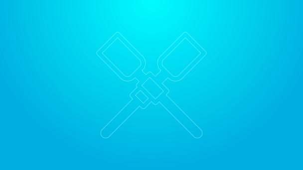Pink line Oars or paddles boat icon isolated on blue background. 4K Video motion graphic animation — Video