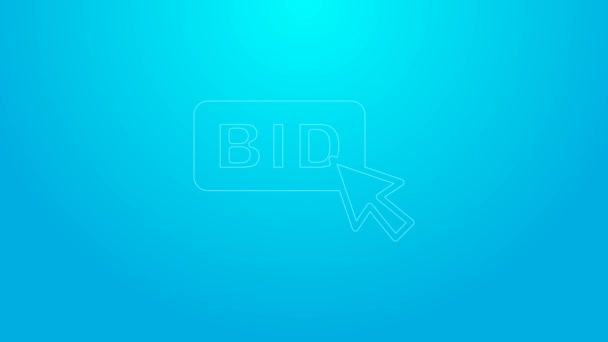 Pink line Bid icon isolated on blue background. Auction bidding. Sale and buyers. 4K Video motion graphic animation — Video Stock