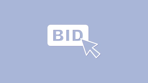 White Bid icon isolated on purple background. Auction bidding. Sale and buyers. 4K Video motion graphic animation — Vídeo de Stock